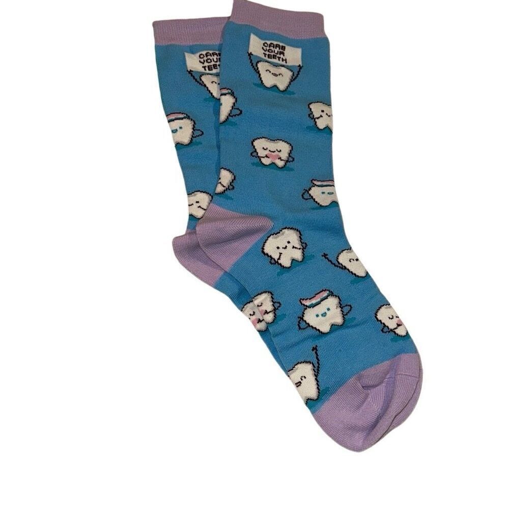 *NEW* Happy Pop Womens Blue Novelty Crazy Dental Funny Tooth Socks